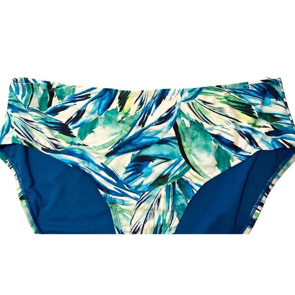 Terra & Sky Watercolor Blue Mid Rise Bikini Bottom 2X (20W-22W) Tummy Control - Picture 3 of 11